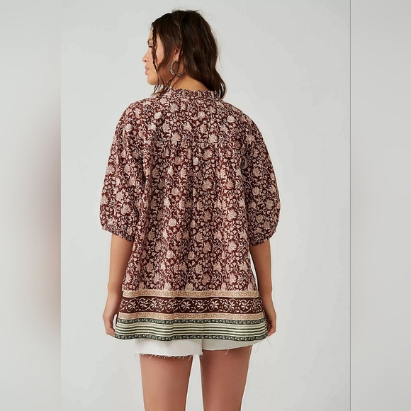 We The Free Border Batik Buttondown Top, Size XS, Brown, GUC - Picture 2 of 9